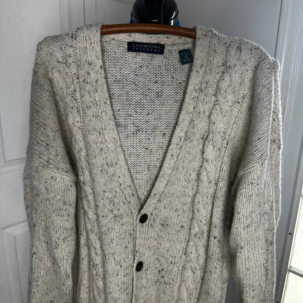 NWT Claybrooke Outdoors Knitted Speckled Cream Cardigan Size Large Fisherman